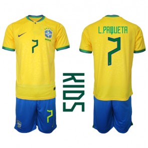 Maillot de foot Brésil Lucas Paqueta #7 Domicile enfant Monde 2022 Manches Courte (+ pantalon court)